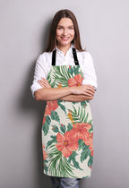 Tropical Leaves and Hawaiian Flower Bib Apron with Adjustable Neck for Men Women,Suitable for Home Kitchen Cooking Waitress Chef Grill Bistro Baking BBQ Cobbler Apron