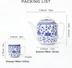 fanquare Chinese Blue and White Porcelain Teapot Set Traditional Kung Fu Tea Sets with 6 Cups for Loose Leaf Tea Adults