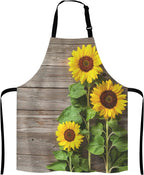 Sunflowers on Wooden Board Apron for Women and Men, Adjustable Kitchen Chef Apron for Cooking Baking - Cute Birthday, Anniversary, Mother's Day Apron Gifts for Mom Wife Girlfriend Aunt Grandma