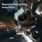 49MM Espresso Dosing Funnel With Magnetic Coffee Ring, Powder Ring Dispenser Doser for Portafilter Accessory, Espresso Distribution Tool, Coffee Tamping Manual Coffee Making Tool (Black)
