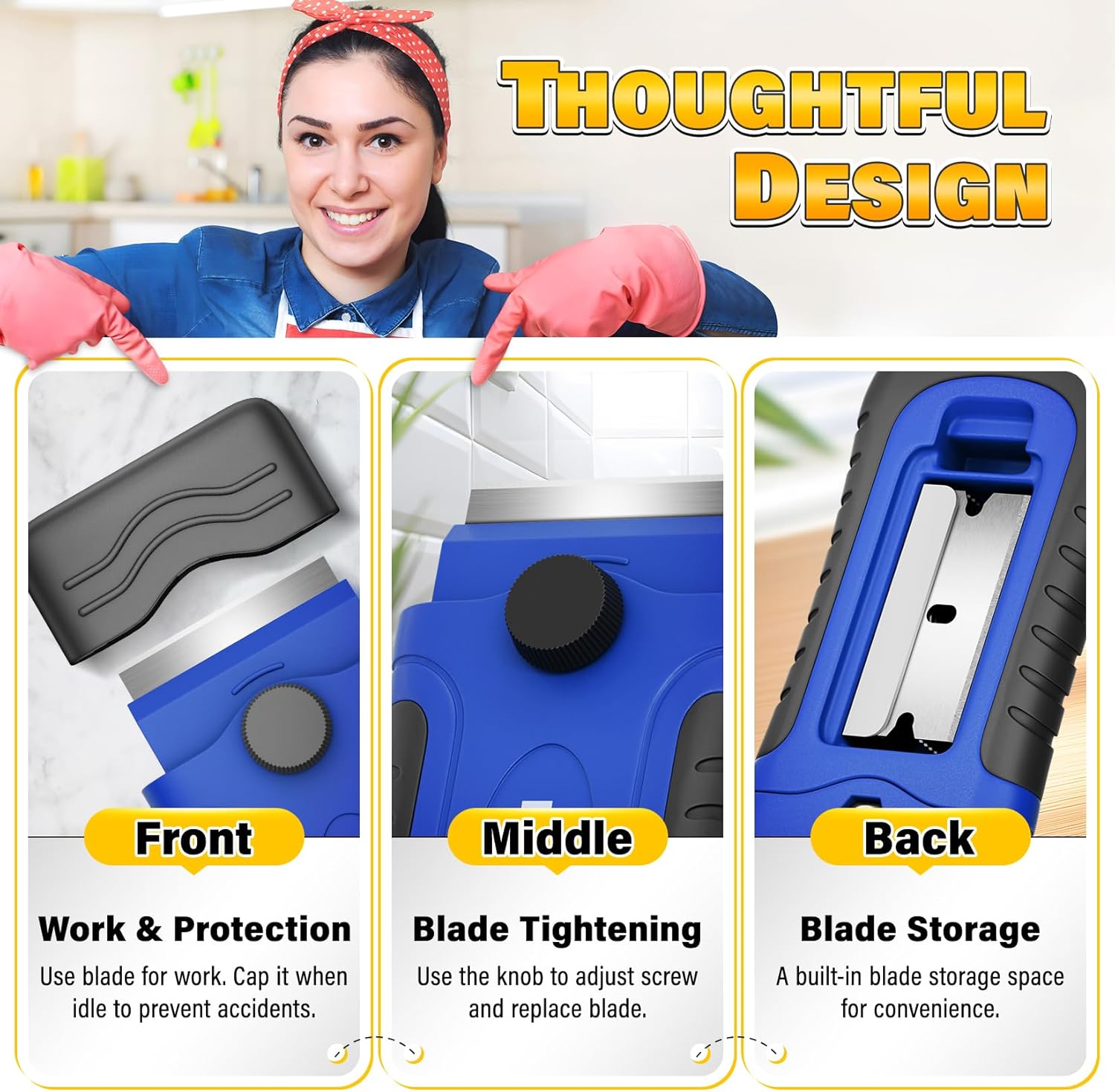 DIYSELF 2 Pack Razor Blade Scraper with 30 Pcs Extra Blades, Scraper Tool for Cleaning, Glass, Stickers, Paint Scraper, Razor Scraper, Glass Scraper, Razor Scraper Tool, Glass Stove Top Scraper