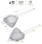 2 Pack Stainless Steel 18/8 Small Food Strainer, Fine Mesh Sieve with Long Handle, Cocktail Strainer For Cocktails, Tea Herbs, Coffee & Drinks, Rust Proof & Great as Tea Strainer, 3.5inch