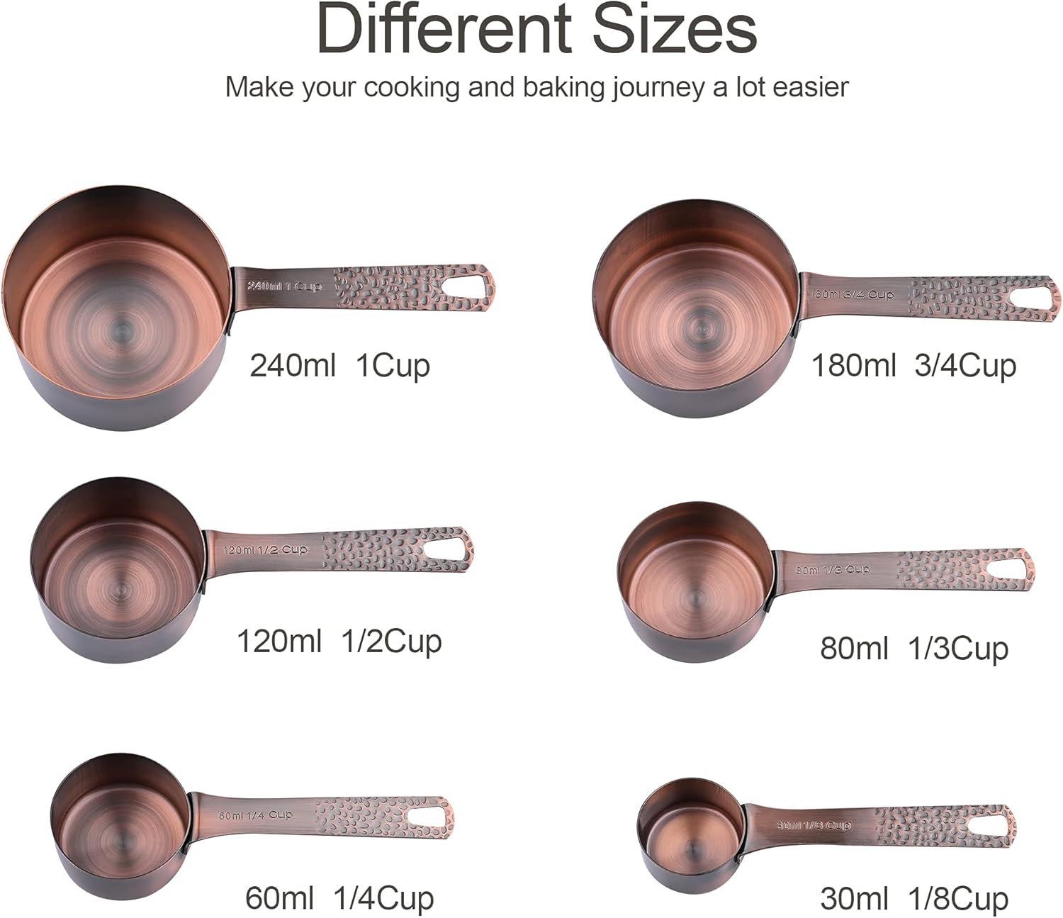 Copper & Stainless Steel Measuring Set - 6 Cups & 7 Spoons with Leveler