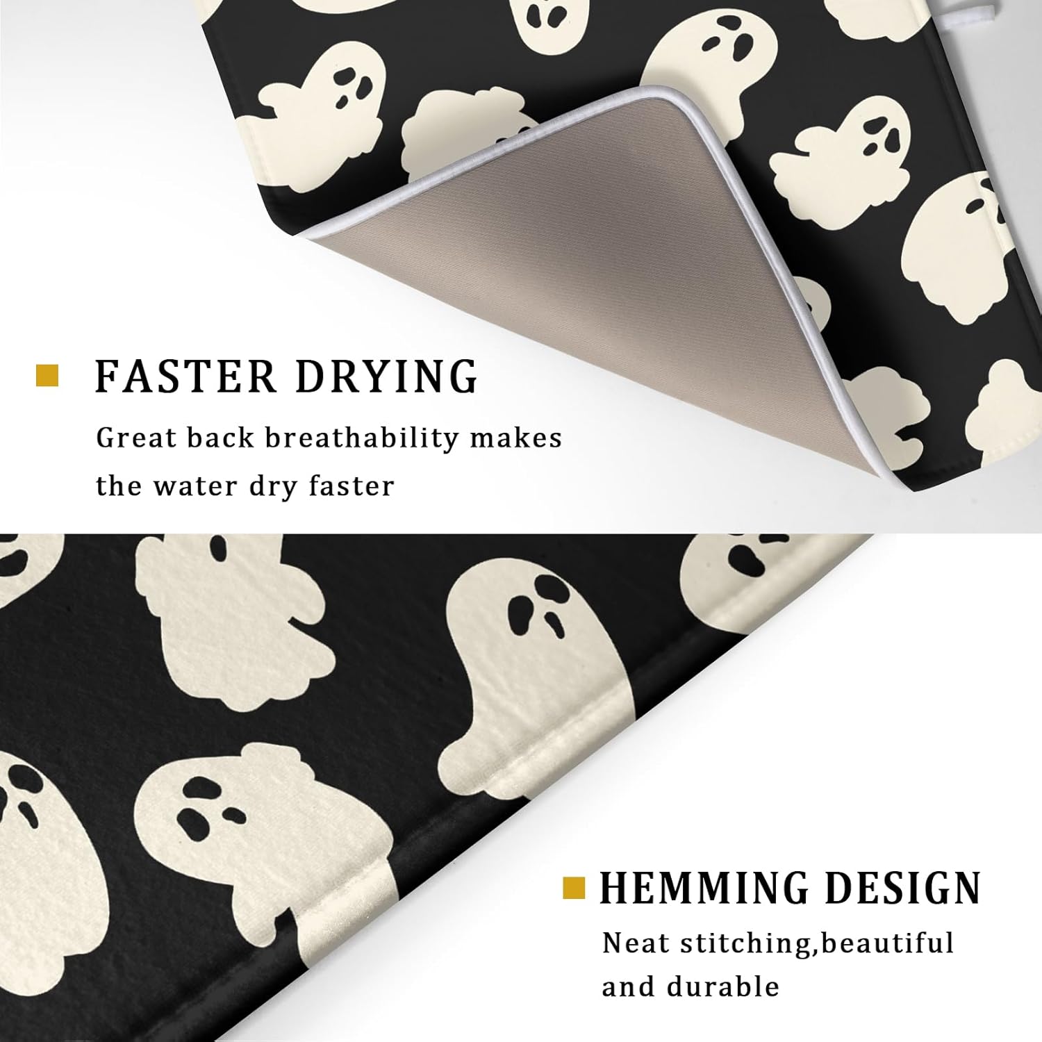 Halloween Ghost Dish Drying Mat 16X18 Inch Spooky Halloween Drying Mat for Kitchen Counter Black White Absorbent Microfiber Reversible Dishes Pad Dish Drainer Mat for Halloween Kitchen Accessories