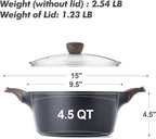 SENSARTE Nonstick Stock Pot with Lid, 2.6/4.5/6.6 QT Soup Pot Casserole Pot, Healthy Pasta Pot, Large Deep Cooking Pot, Big Sauce Pot Stew Pot, Induction Compatible, PFOA PFOS APEO Free, Black