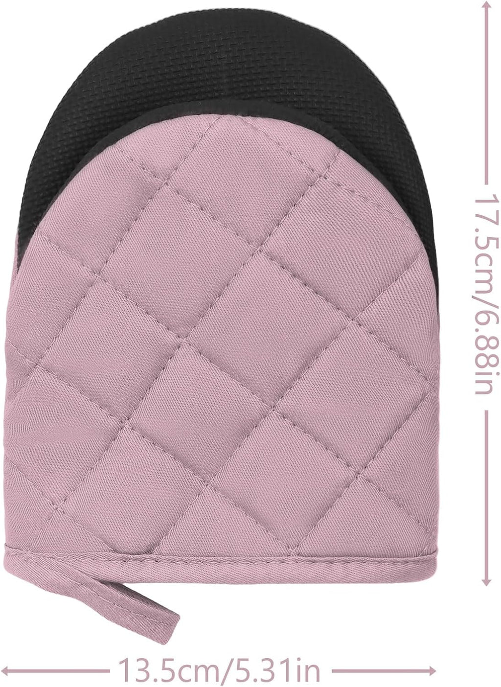 1 Pair Short Oven Mitts, Heat Resistant Silicone Kitchen Mini Oven Mitts for 500 Degrees, Non-Slip Grip Surfaces and Hanging Loop Gloves, Baking Grilling Barbecue Microwave Machine Washable