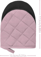 1 Pair Short Oven Mitts, Heat Resistant Silicone Kitchen Mini Oven Mitts for 500 Degrees, Non-Slip Grip Surfaces and Hanging Loop Gloves, Baking Grilling Barbecue Microwave Machine Washable