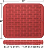 Silicone Dish Drying Mat for Multiple Usage,Easy clean,Eco-friendly,Heat-resistant Silicone Mat for Kitchen Counter or Sink,Refrigerator or Drawer Liner Red XL 18 inches x 16 inches
