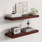 Fun Memories Rustic Floating Shelves for Home Decor, 8 Inch Deep Floating Shelf, Solid Wood Floating Wall Shelves 24 Inch Long, Deep Wall Shelves for Bathroom, Living Room, Walnut Finsh, Set of 2