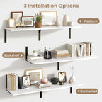 Fun Memories Floating Shelves for Wall, 12 Inch Deep Floating Shelves Set of 2, Wall Mounted Shelf with Metal Brackets, Rustic Wood Wide Shelf for Bathroom, Kitchen and Living Room, White, 48W x 12D