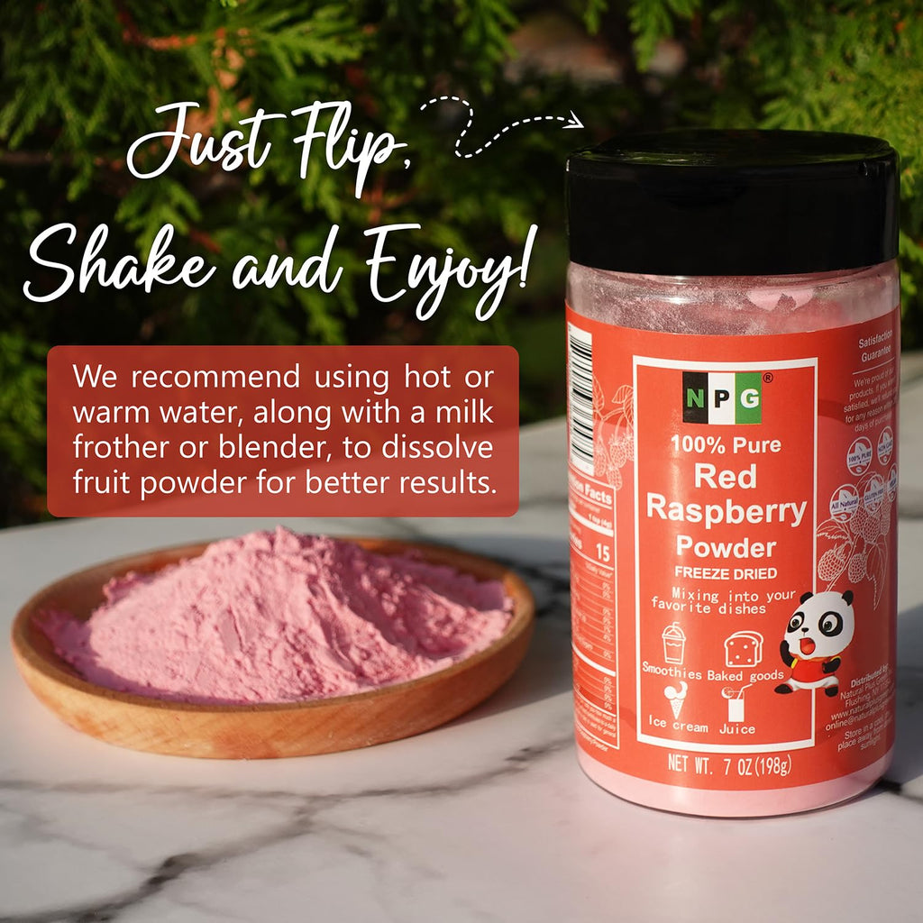 NPG Freeze Dried Red Raspberry Juice Powder 7 Oz, Seedless Fine Superfood Powder for Flavoring, Coloring, Baking, Smoothies, Purees, and Acai Bowls, All Natural