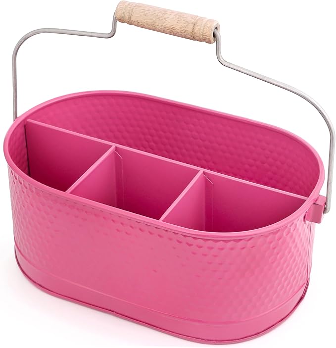 Alpha Living Home Silverware Organizer - Metal Kitchen Drawer & Utensil Organizer, Drawer Organizer for Forks, Knives, Multipurpose Kitchen Organizers and Storage Solution (Pink)