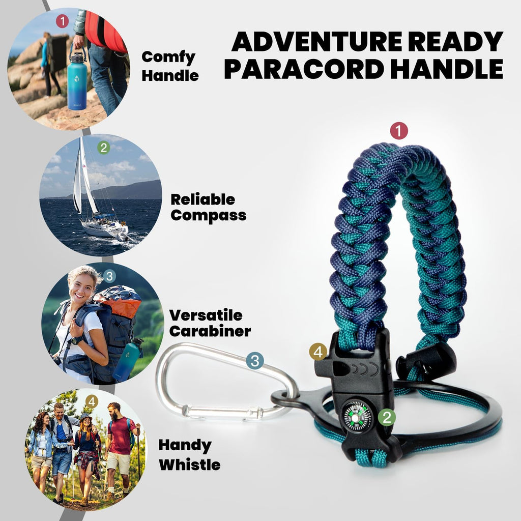 Insulated Water Bottle 87 oz, Triple Wall Vacuum Stainless Steel (Cold for 48 Hrs), Leak Proof & Non-BPA, Modern Water Flask Jug with Paracord Handle & Straw Spout Lids, Cyan Blue