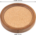 Set of 12 Acacia Wood Cork Coasters with Holder - 4.13 Inch Absorbent Insulated Drink Pads, Stackable for Coffee Table & Office Desk