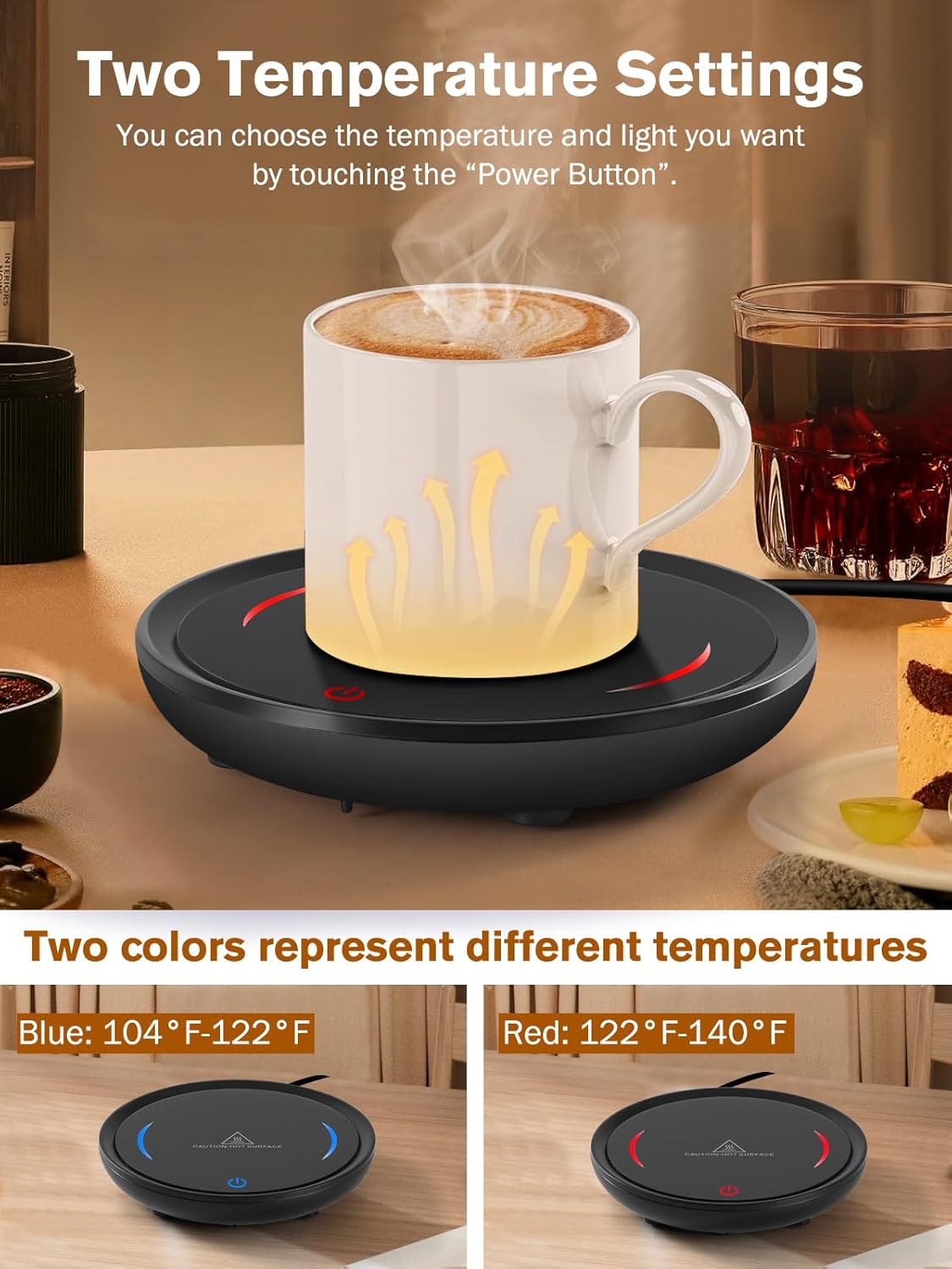 PUSEE Candle Mug Warmer, Gravity-Induction Coffee Mug Warmer for Desk with 2 Temp Settings, Auto Shut Off Coffee Cup Warmer, Beverage Warmers Heating Plate for Coffee, Tea, Milk and Candle Wax