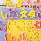 8 Piece Mini Christmas Cookie Cutters, 3d Raised Design Gingerbread Cookie Stamps, Cookie Cutter Set suitable for Frosting Decoration, Mini Pie Molds, Apple Pie Pastry Biscuit Cutter (Christmas-A)