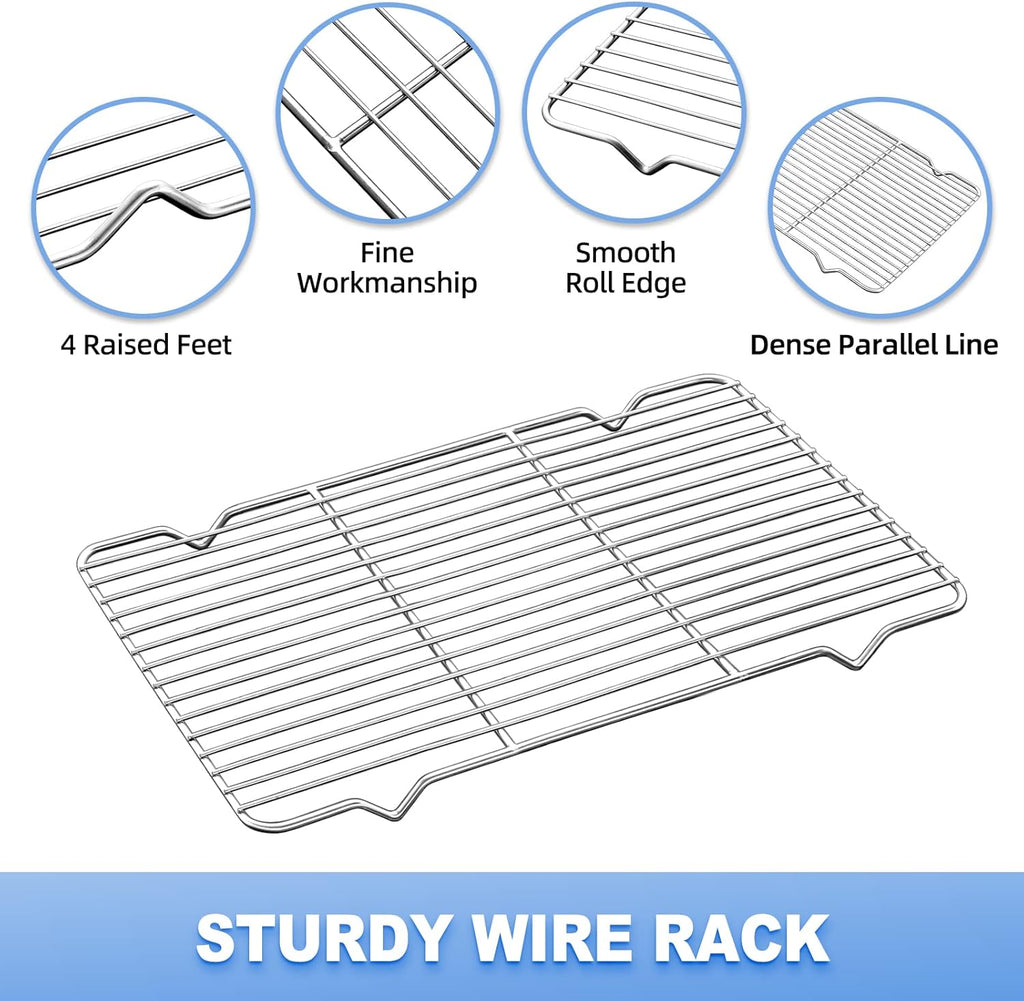 Baking Sheet with Wire Rack Set, Stainless Steel Cookie Sheet Baking Pan Toaster Oven Tray with Cooling Rack, 12.4 x 10 x 1 Inch Quarter Sheet Pan - Non Toxic & Dishwasher Safe