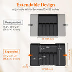 Lifewit Silverware Drawer Organizer, Expandable from 15.4 to 27 inches, Utensil Tray for Kitchen, Adjustable Cutlery Holder, Plastic Flatware Storage for Spoons Forks Knives, Extra Large, Black