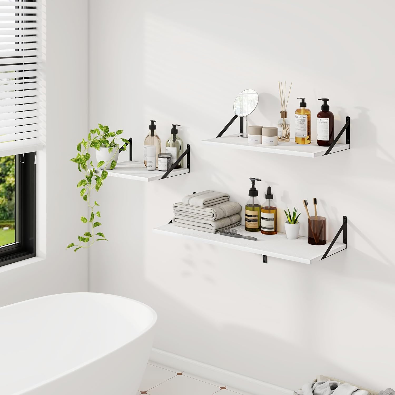 Dreamland White Floating Shelves for Wall, Wall Mounted Shelves, Large Floating Shelf 12 * 16 inch Set of 2 for Bookshelf Living Room Bedroom Home Office Bathroom