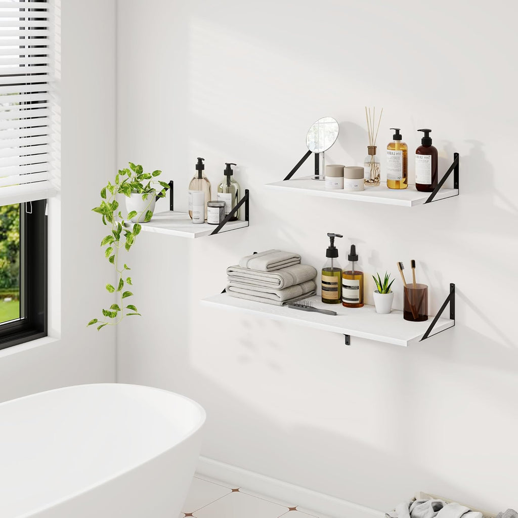 Dreamland Deep Floating Shelves for Wall, White Wood Wall Mounted Shelves, Large Floating Shelf 12 * 24 inchSet of 2 for Bookshelf Living Room Bedroom Home Office Bathroom