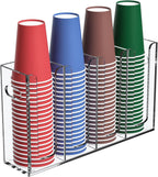 Disposable Coffee Cup Dispenser with Handles, Countertop or Wall Mount Hot/Cold Drink Cup and Lid Holder - Bathroom/Kitchen/Office Acrylic Cup Lid Storage Organizer (4 Compartments, Clear)