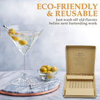 DEMIGO Cocktail Picks, 8 New Styles Stainless Steel Reusable Olive Stuffers Martini Picks set Fruit Toothpicks Garnish Skewers Appetizer Drink Stick for Bar party, Barbeque Snacks, Club sandwiches