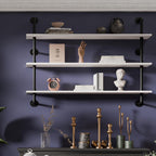 Industrial Pipe Shelving Rustic White Pipe Wall Shelves Industrial Shelves with Wood Planks Floating Shelves 48 Inch Farmhouse Bathroom,Kitchen Shelving Wall Mounted