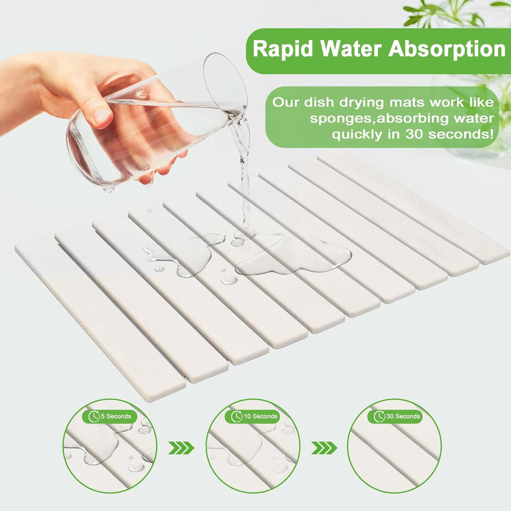 Large Stone Dish Drying Mats for Kitchen Counter, 24"×16", Collapsible quick dry stone mat kitchen, Eco-Friendly, Absorbent Diatomaceous Earth Mats for Dishes Bottles Cups, Match Any Countertop