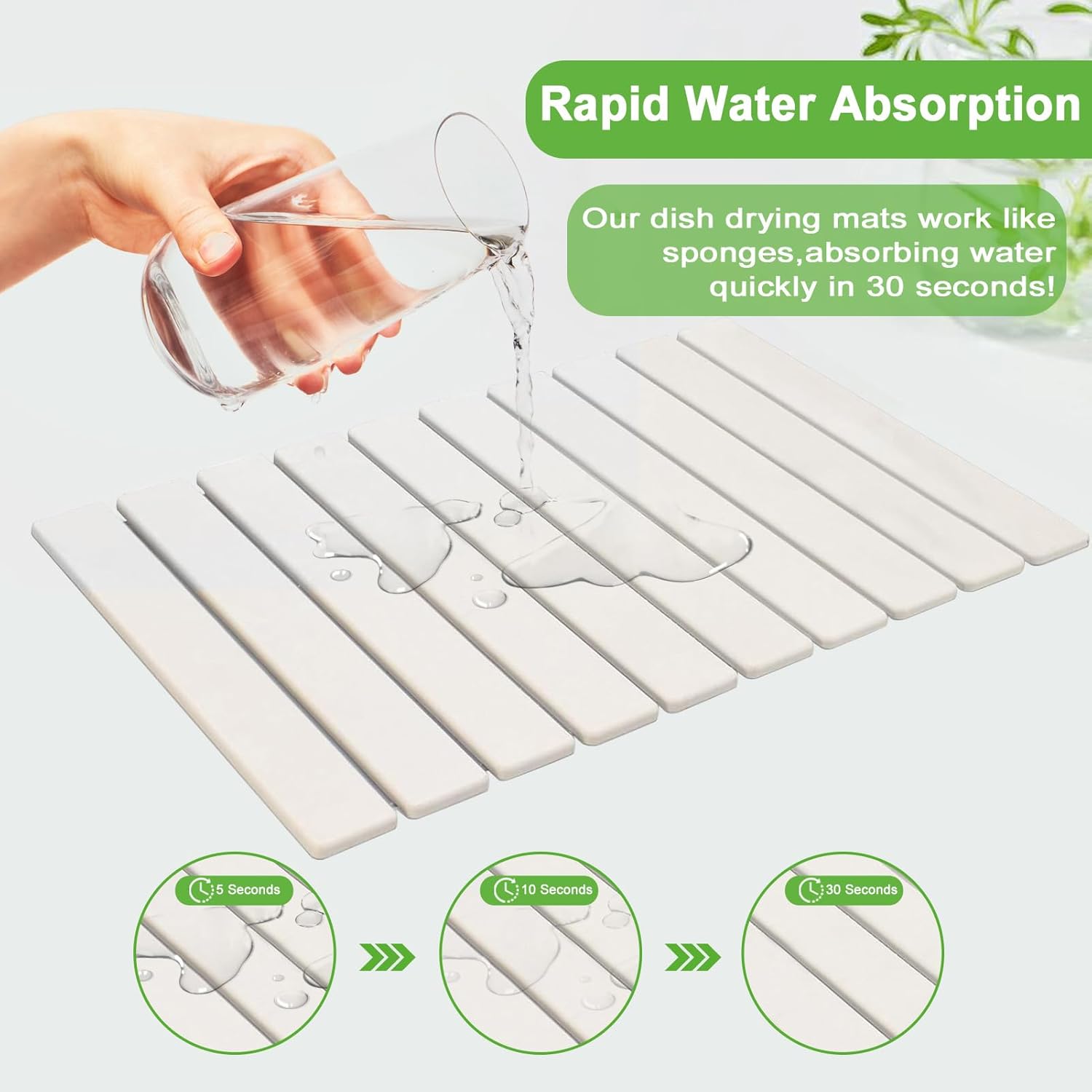 Large Stone Dish Drying Mats for Kitchen Counter, 24"×16", Collapsible quick dry stone mat kitchen, Eco-Friendly, Absorbent Diatomaceous Earth Mats for Dishes Bottles Cups, Match Any Countertop