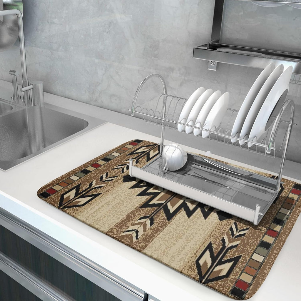 Giwawa 18"x24" Southwestern Dish Drying Mat Rustic Brown Tribal Ethnic Large Dish Drainer Mats Antique Native American Absorbent Microfiber Dish Drying Pad for Kitchen Countertop Decor