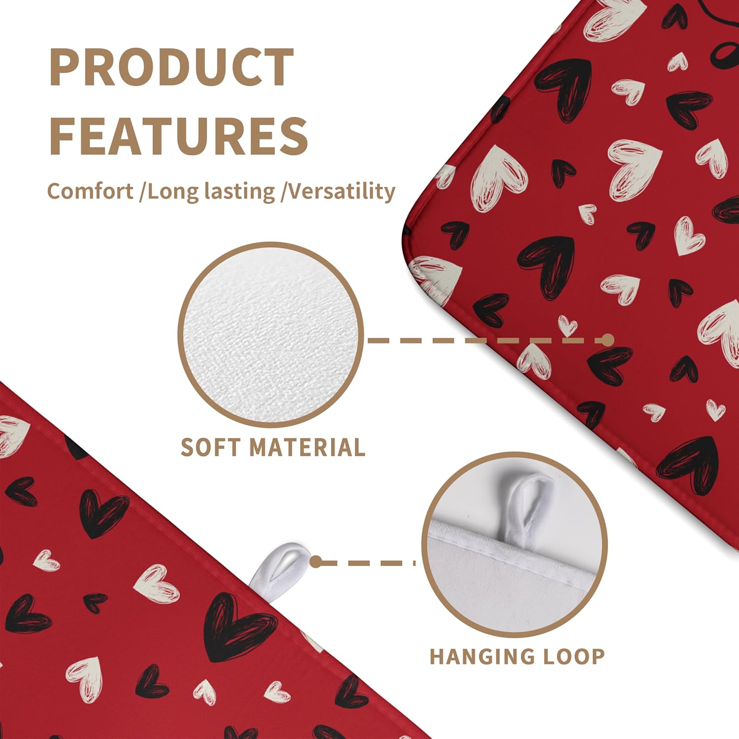 Valentines Day Dish Drying Mat Red Black Love Heart Valentine Kitchen Dish Drying Pad Absorbent Dish Dryer Mat for Kitchen Countertops Microfiber Dishes Drainer Pad Dish Drying Rack Mat (18x24 in)