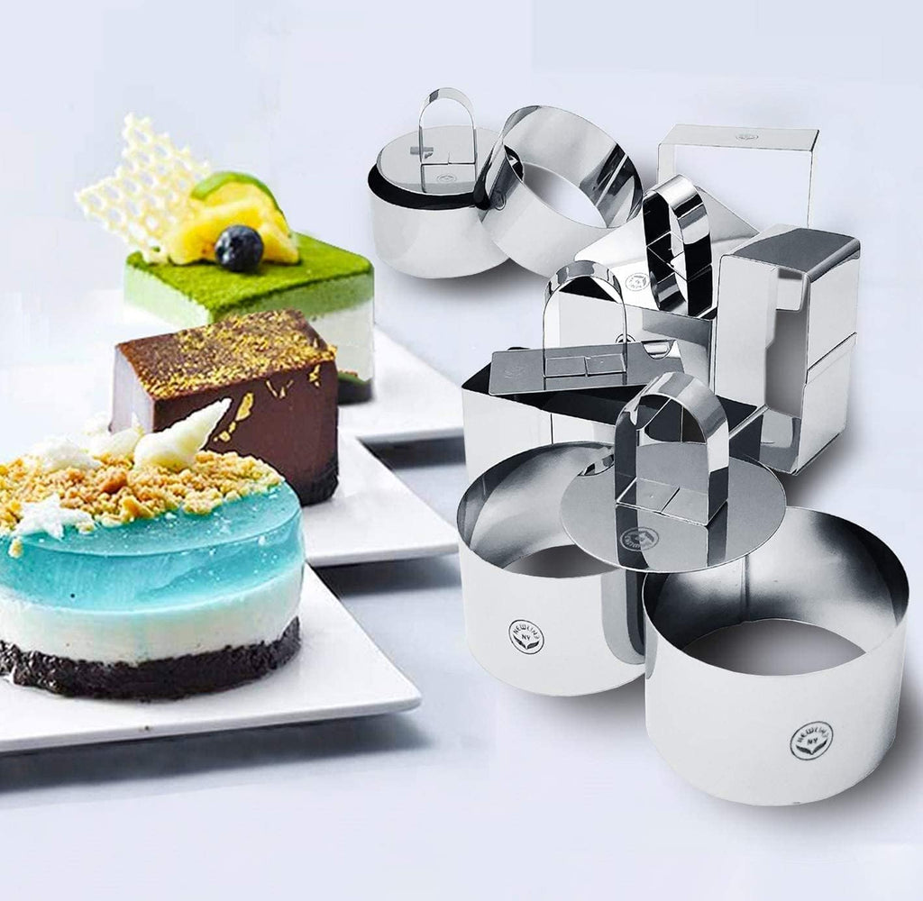 NewlineNY Stainless Steel Dessert Rings (12 Pcs) Round Square Rectangular Appetizers Molded Salads, Cakes Mousse Molding Layering Cake Cutter