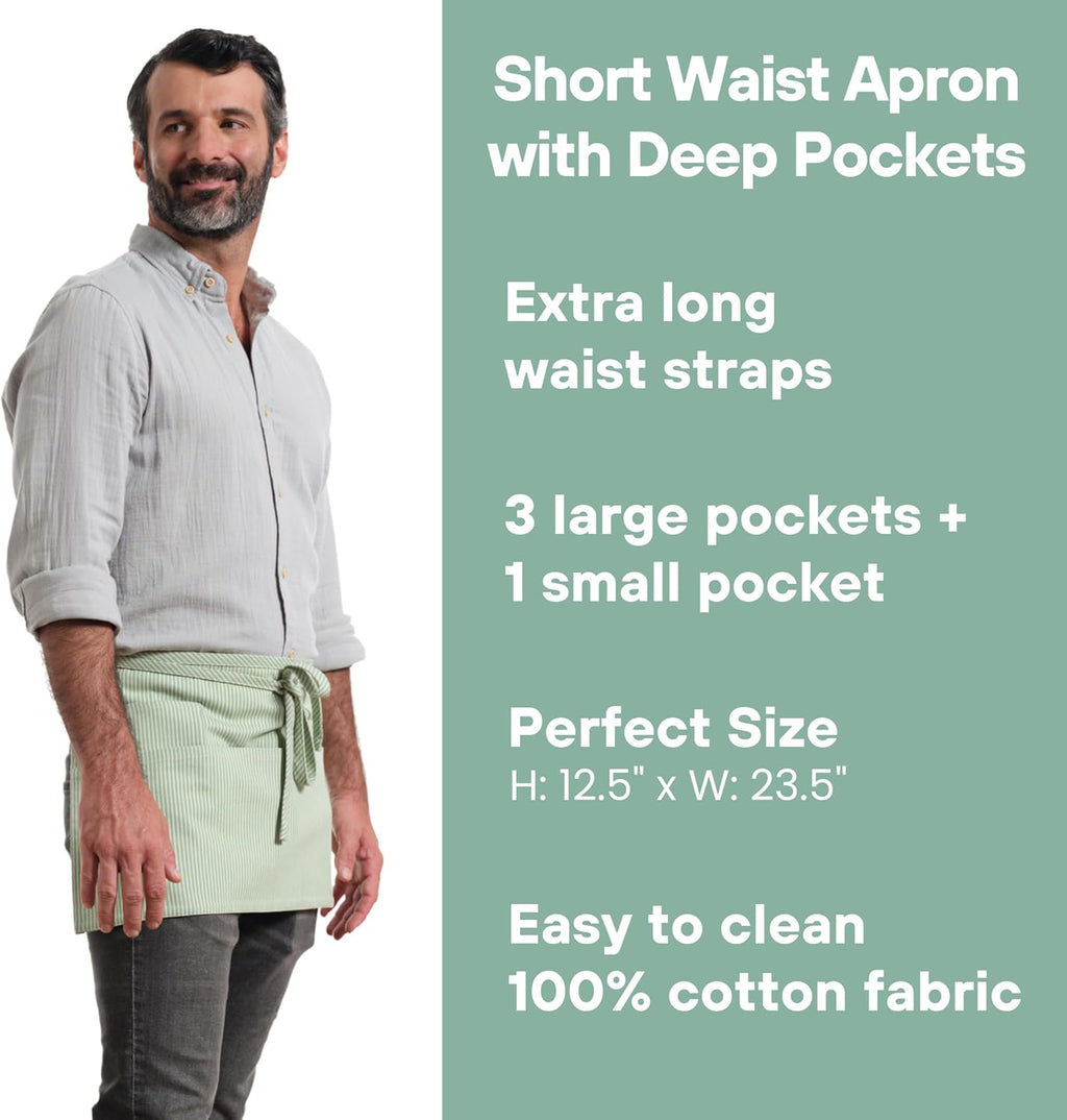 MEEMA Waist Apron with 3 Pockets | Waitress Apron | Waitress Apron with Pockets | Half Aprons With Pockets | Server Aprons Women