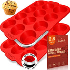 Walfos Silicone Muffin Pan with Metal Frame, 2.8 Inch Regular Size Silicone Cupcake Pan Muffin Tin, Non-Stick 12 Cups Egg Bites Molds for Baking, BPA Free, Dishwasher Safe, 2 Pack