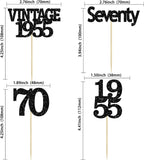 Gyufise 24Pcs Vintage 1955 Cupcake Toppers Glitter Cheers to 70 Fabulous Seventy Cupcake Picks 70th Birthday Wedding Anniversary Party Cake Decorations Supplies Black