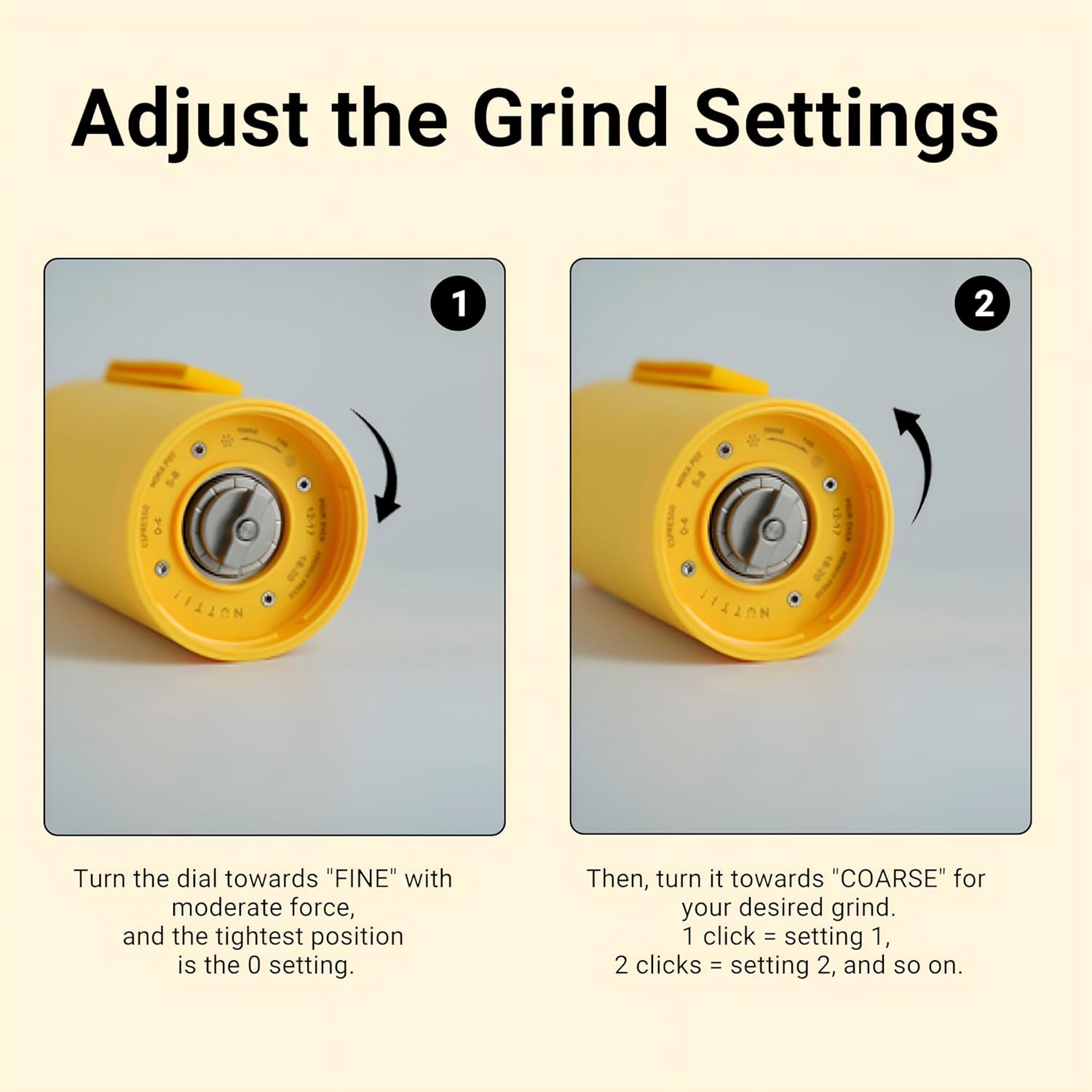 Nuttii Burr Coffee Grinder – Electric, Portable, Small, Quiet Conical Burr Coffee Bean Mill, 20 Adjustable Settings for Espresso, Pour-Over, French, Press Moka for Home Travel Use (Sunshine Yellow)