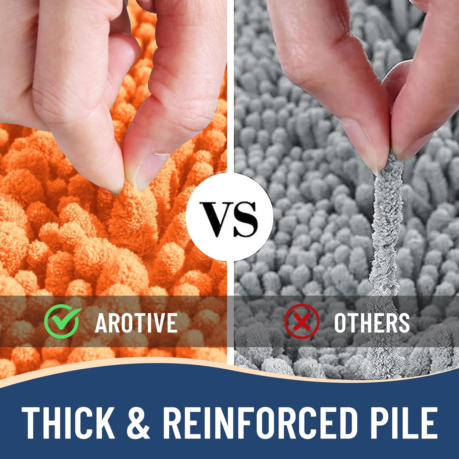 Arotive Luxury Chenille Bathroom Rug Mat, Extra Soft Thick Absorbent Shaggy Bath Rugs, Non-Slip Machine Wash Dry, Plush Bath Mats for Bathroom, Shower and Tub, 30x20, Orange