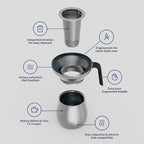 Loka Chai Maker for Authentic Masala Chai & Chai Latte | Easy Clean Stainless Steel Stovetop Tea Maker with Innovative Chai Fountain | Non-Stick Ceramic, 20oz (3 Cups) - (Stainless Steel Strainer)