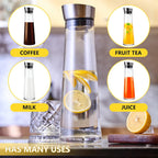Glass Water Carafe with Lid,1200ml Glass Juice Pitcher with Stainless Steel Gravity Lid,Clear Water Pitcher for Ice Tea, Lemonade, Coffee,Juice Beverage,40 oz