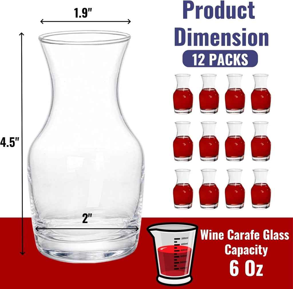 Set of 12 Wine Carafe Glass, 6 Oz Single Serving Mini Decanters for Individual Pours, Small Individual Carafes for Wine, Tasting, Champagne, Juice, Bars, Restaurants