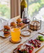 Coasters for Drinks Absorbent with Holder, Acacia Wood Cork Coaster for Coffee Table Wooden Table Coaster for Farmhouse Desk Extra Large Coasters, Set of 6