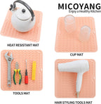 Silicone Dish Drying Mat for Multiple Usage,Easy clean,Eco-friendly,Heat-resistant Silicone Mat for Kitchen Counter or Sink,Refrigerator or Drawer liner Pink M 12 inches x 12 inches