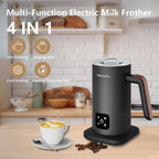 Electric Milk Frother, 4 in 1 Milk Steamer, 11.8oz/350ml Automatic Hot and Cold Foam Maker for Coffee, Latte, Cappuccino, Macchiato, Hot Chocolate, Stainless Steel Body, Matte Black