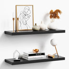 Floating Shelves for Wall, Black Wood Set of 2, 24" Mounted Shelf for Kitchen, Living Room, Bedroom, Bathroom Storage, Book Shelf, Home Decor, Frame Display