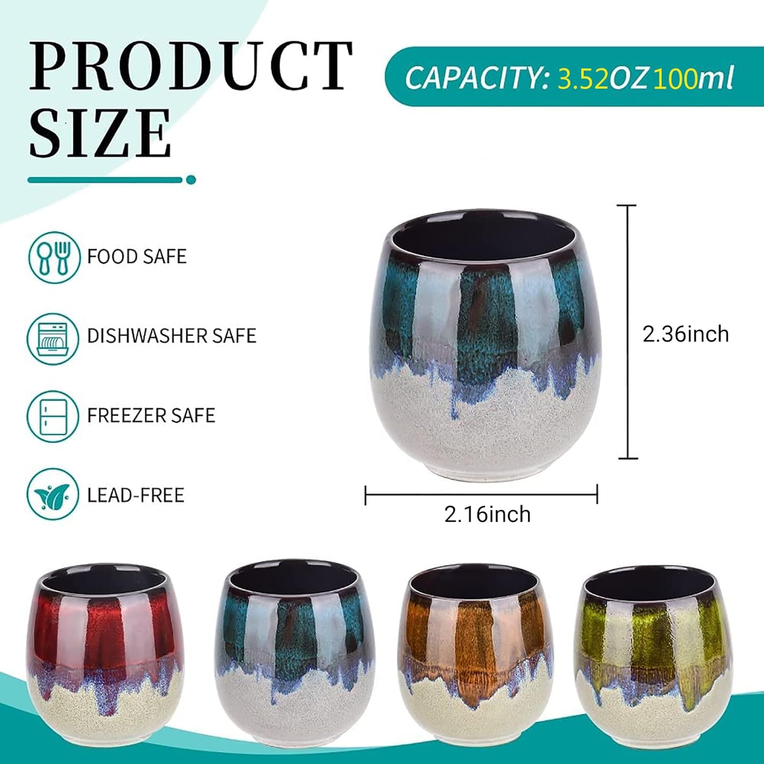 Ceramic Espresso Cups Set of 2 Expresso shots cup Kiln-Change Espresso Cups 3Oz Mini Espresso Mugs Demitasse Cups (Blue)