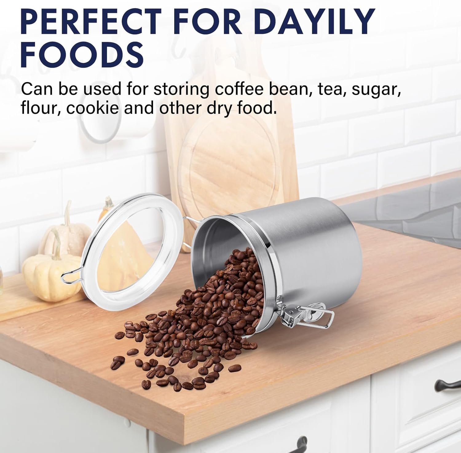 ENLOY 4-Piece Stainless Steel Airtight Food Storage Canister Set with Clear Lid, Containers Sets for Kitchen Counter for Sugar, Flour, Tea, Candy, Cookie, Spice, 28/32/38/65 oz