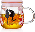 Glass Tea Cup with Infuser and Lid, 16.2oz/480ml Large Borosilicate Teacup,Tea Glass, Clear Mug for Loose Leaf Tea, Blooming Tea, Microwave & Dishwasher Safe - Tea Maker Gift for Birthday