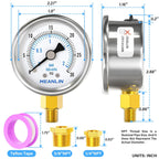 MEANLIN MEASURE 0~30Psi Dry Low Pressure Gauge Stainless Steel 1/8" NPT 2" FACE DIAL Waterproof for Pool Sand Filter Water Oil Air Pressure Test Lower Mount, with 1/4" NPT and 3/8" NPT Hex Bushing
