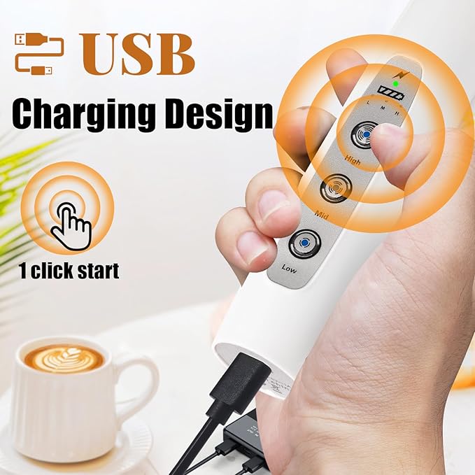 Nahida Rechargeable Milk Frother Wand for Coffee Include Stand - White