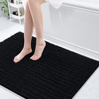 Arotive Luxury Chenille Bathroom Rug Mat, Extra Soft Thick Absorbent Shaggy Bath Rugs, Non-Slip Machine Wash Dry, Plush Bath Mats for Bathroom, Shower and Tub, 44x32, Black